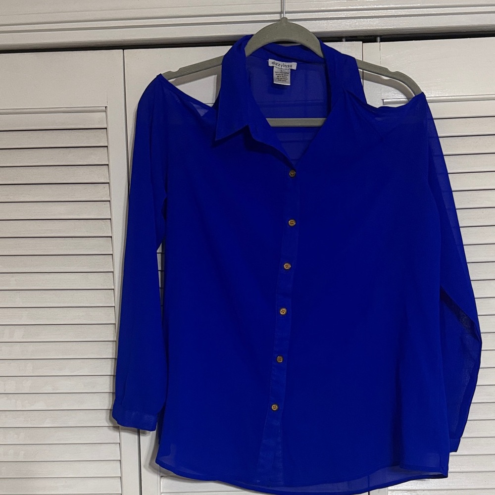 Elegant Blue Cold Shoulder Blouse